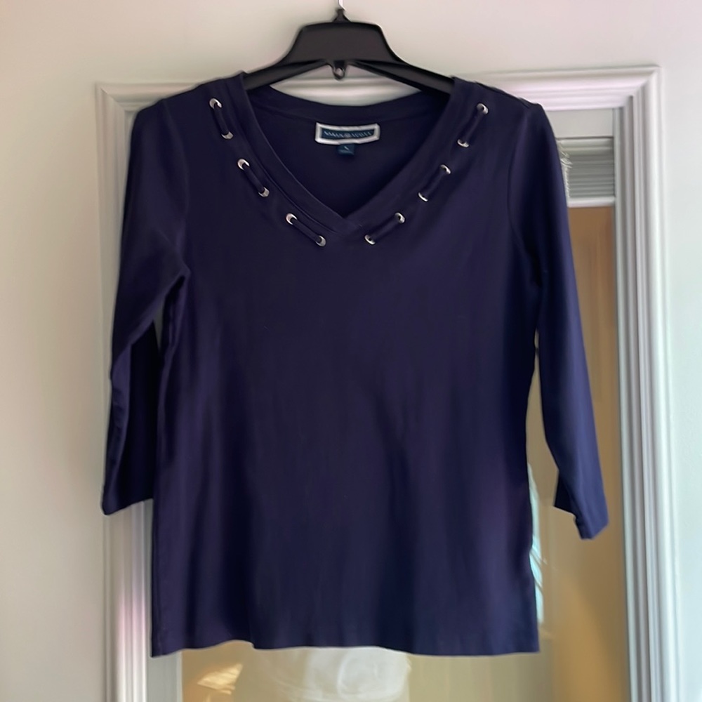 Karen Scott 3/4 sleeve blue top.  Size S